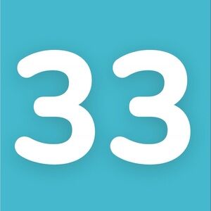 White Number 33 on Blue Background